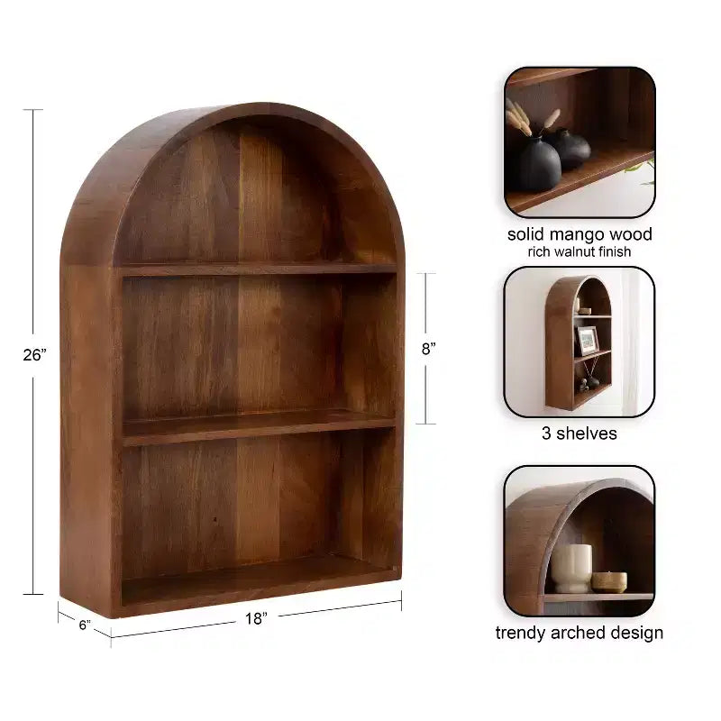 18"x26"  Arch Wall Shelf, Walnut Brown