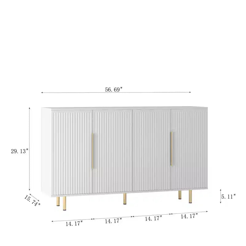 Modern Buffet Cabinet with Storage, Fluted Sideboard Large Buffet with Adjustable Shelves, Credenza, Accent Cabinet Console Table