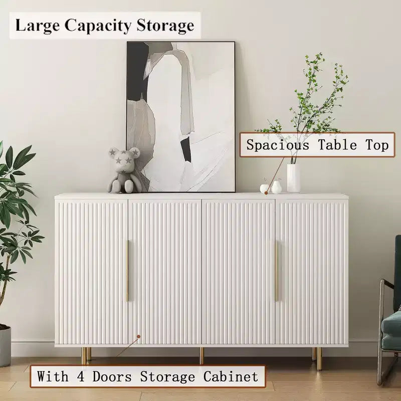Modern Buffet Cabinet with Storage, Fluted Sideboard Large Buffet with Adjustable Shelves, Credenza, Accent Cabinet Console Table
