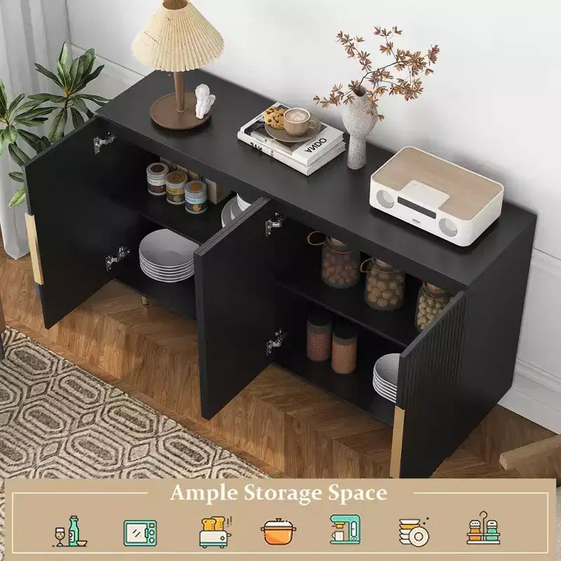 Modern Buffet Cabinet with Storage, Fluted Sideboard Large Buffet with Adjustable Shelves, Credenza, Accent Cabinet Console Table