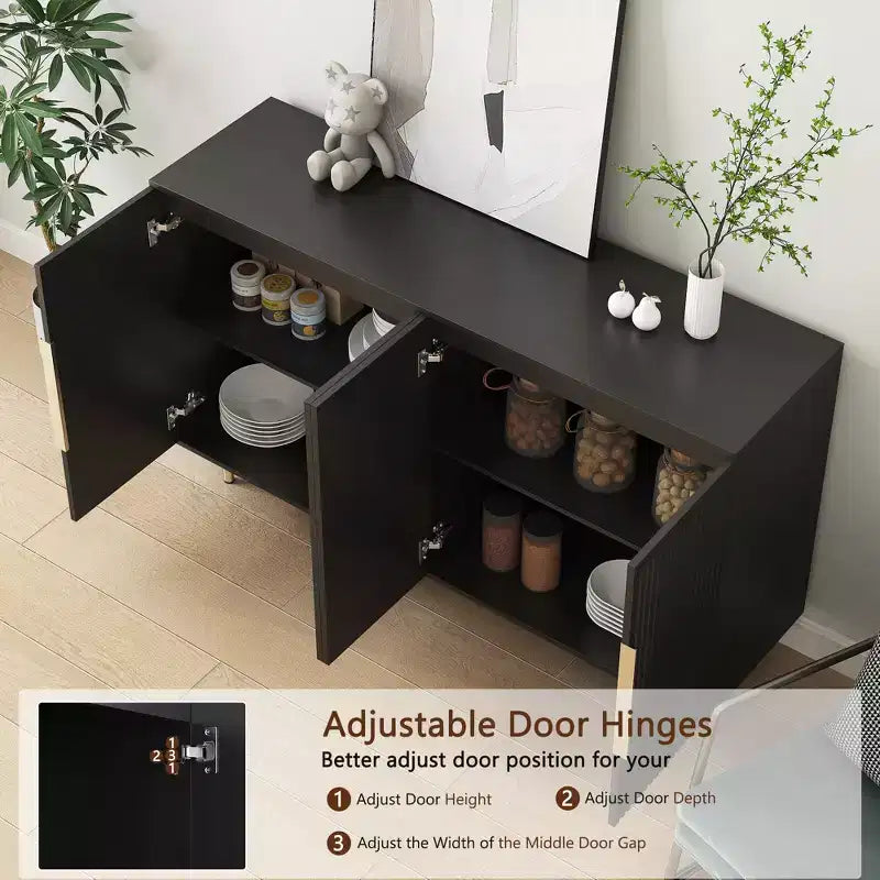 Modern Buffet Cabinet with Storage, Fluted Sideboard Large Buffet with Adjustable Shelves, Credenza, Accent Cabinet Console Table