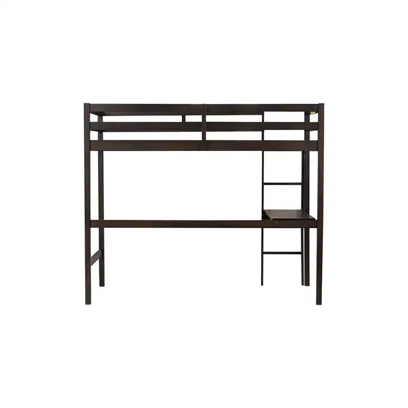 Twin Size Rubber Wood Loft Bed with Ladder, Safety Guardrail and Built-In Desk, 78.6"L x 41.4"W