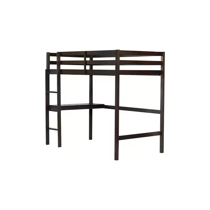 Twin Size Rubber Wood Loft Bed with Ladder, Safety Guardrail and Built-In Desk, 78.6"L x 41.4"W