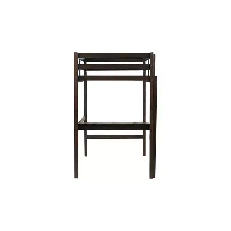 Twin Size Rubber Wood Loft Bed with Ladder, Safety Guardrail and Built-In Desk, 78.6"L x 41.4"W