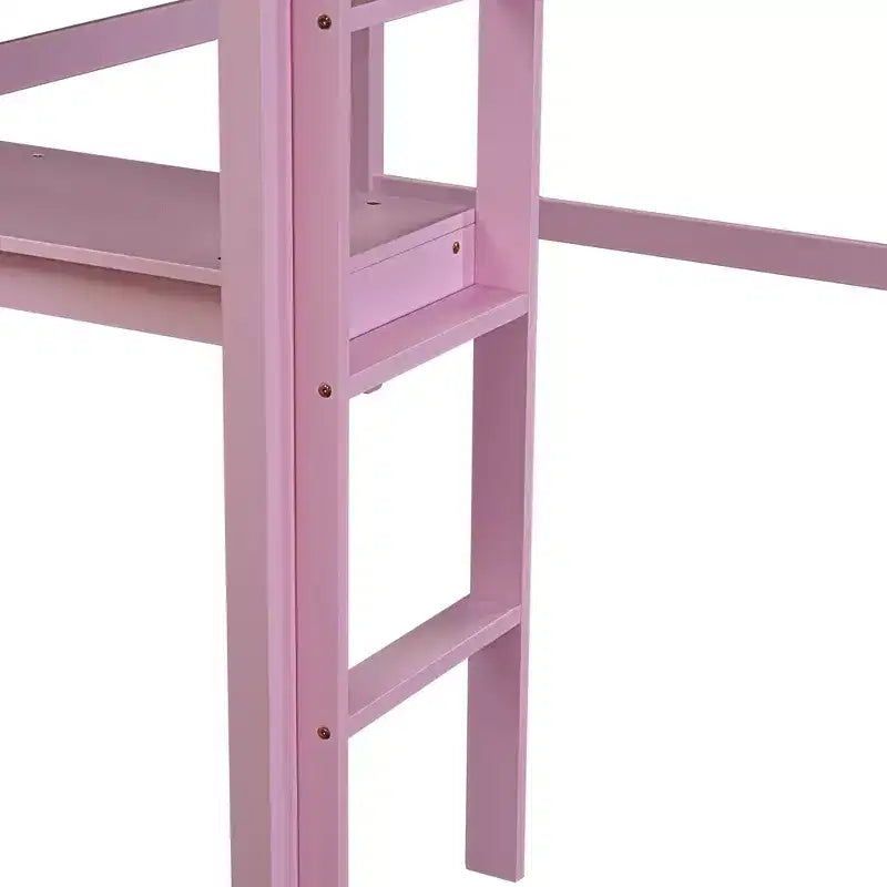 Twin Size Rubber Wood Loft Bed with Ladder, Safety Guardrail and Built-In Desk, 78.6"L x 41.4"W