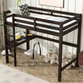 Twin Size Rubber Wood Loft Bed with Ladder, Safety Guardrail and Built-In Desk, 78.6"L x 41.4"W