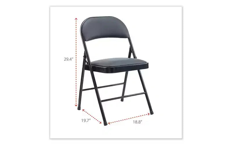 PU Padded Folding Chair, Supports Up to 250 lb, Black, Set of 4
