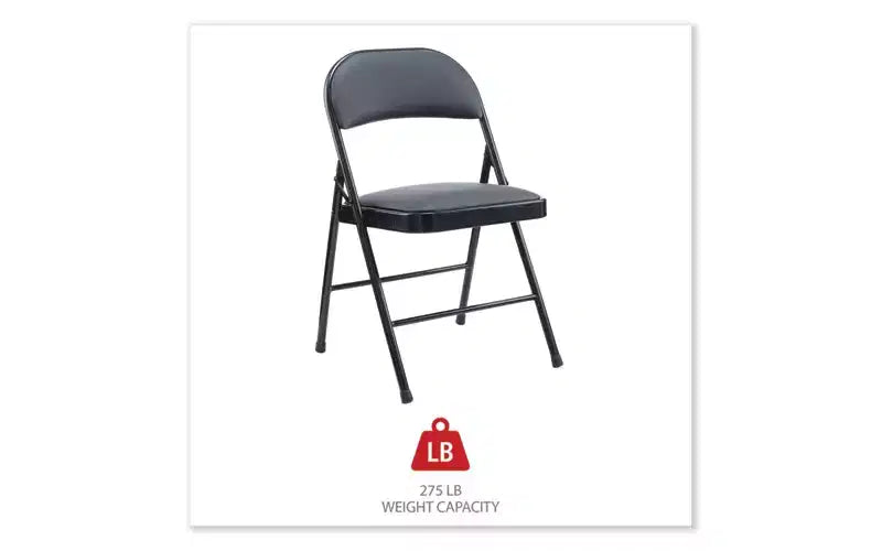 PU Padded Folding Chair, Supports Up to 250 lb, Black, Set of 4