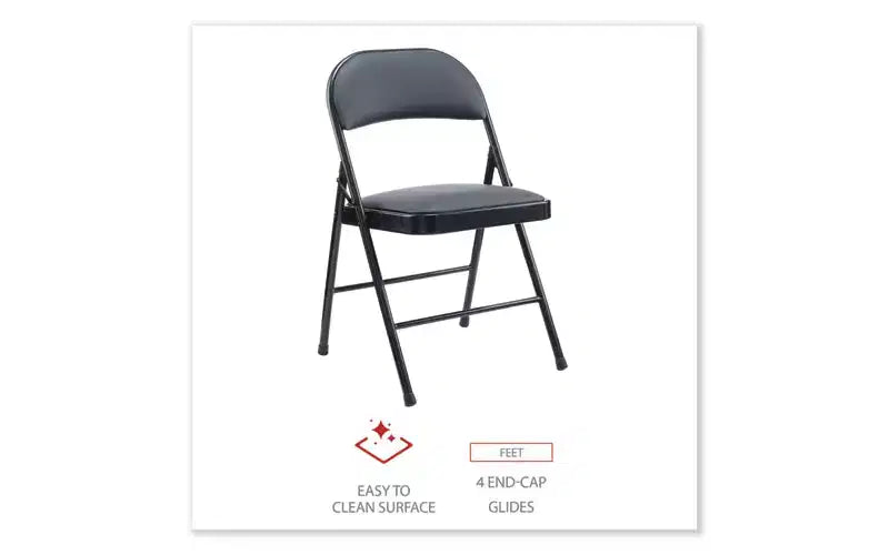PU Padded Folding Chair, Supports Up to 250 lb, Black, Set of 4
