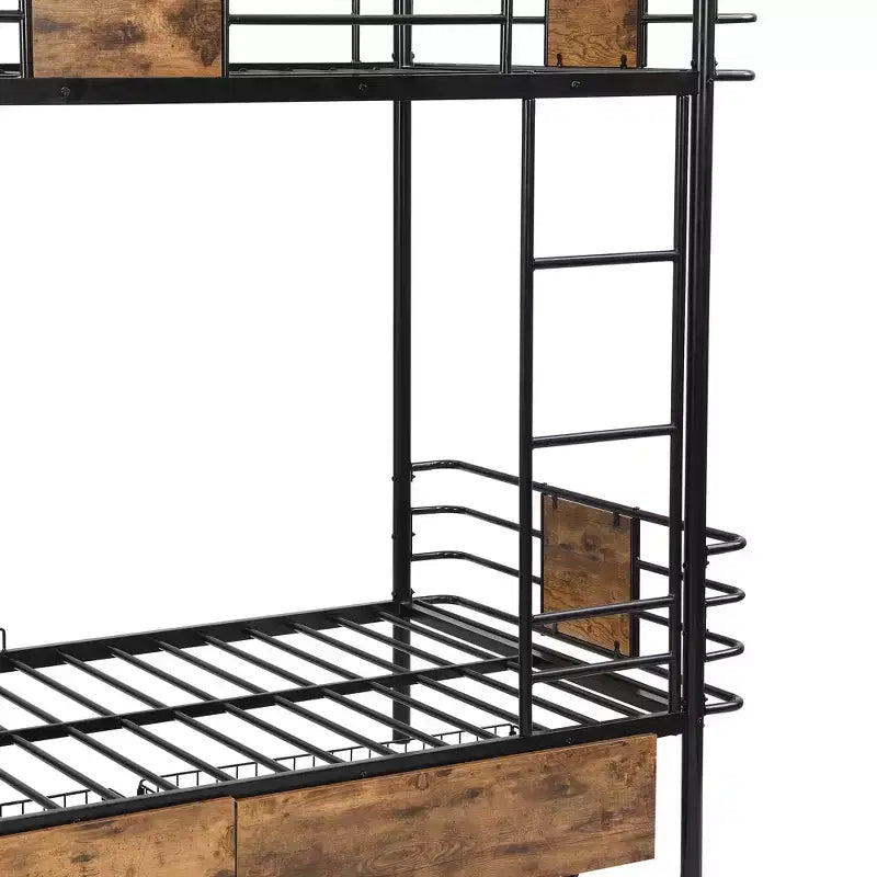Twin XL over Twin XL Metal Bunk Bed with 2 Storage Drawers, Ladder and Safety Guardrails, Black/Silver