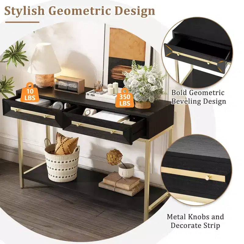 45.5W Console Table, Entryway Table with Two Drawers, Retro Hallway Table with Striking Geometric Design