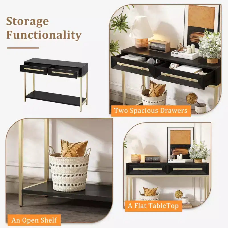 45.5W Console Table, Entryway Table with Two Drawers, Retro Hallway Table with Striking Geometric Design