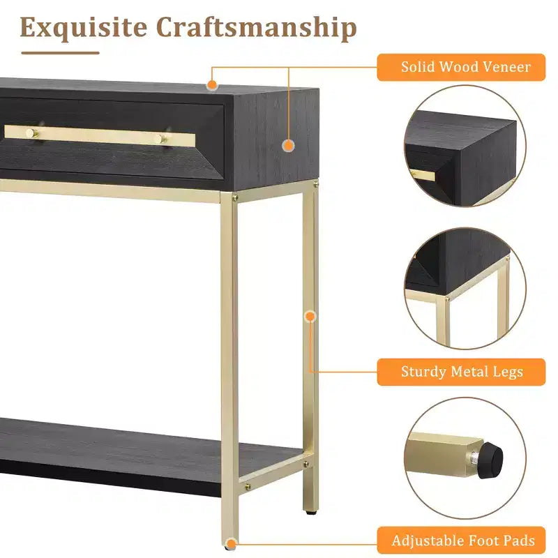 45.5W Console Table, Entryway Table with Two Drawers, Retro Hallway Table with Striking Geometric Design