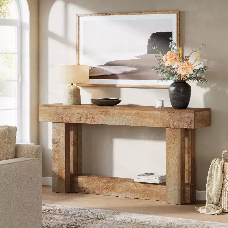 62.99" Narrow Farmhouse Entryway Console Table, 2-Tier Wood