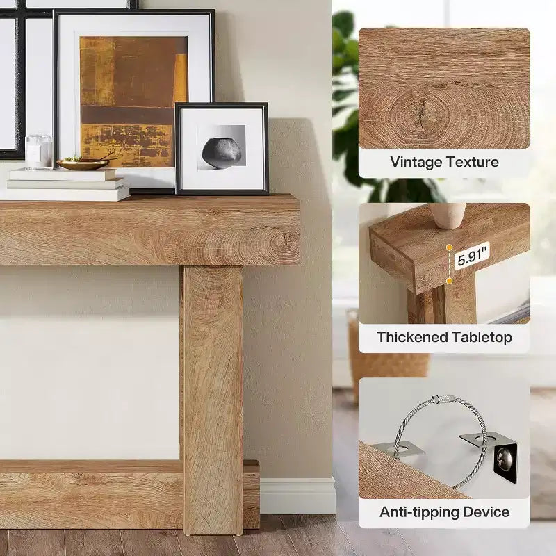62.99" Narrow Farmhouse Entryway Console Table, 2-Tier Wood