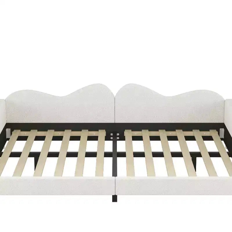 Full Size Upholstered Bed with Cloud-Shaped Backrest for Bedroom, White