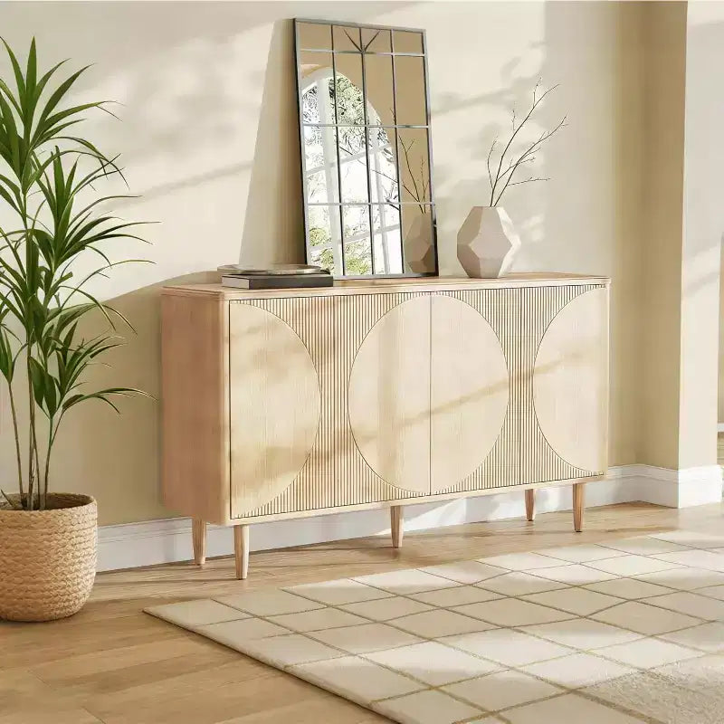 59" Oak Sideboard Buffet Cabinet, Modern Storage Credenza with Doors for Dining & Living Room, Light Oak