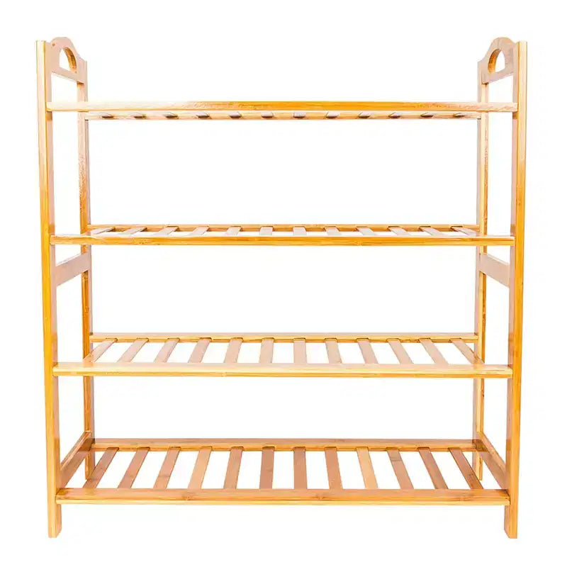 4-Tier Bamboo Shoe Rack, 12-Batten Design, Holds 16 Pairs, Wood Color