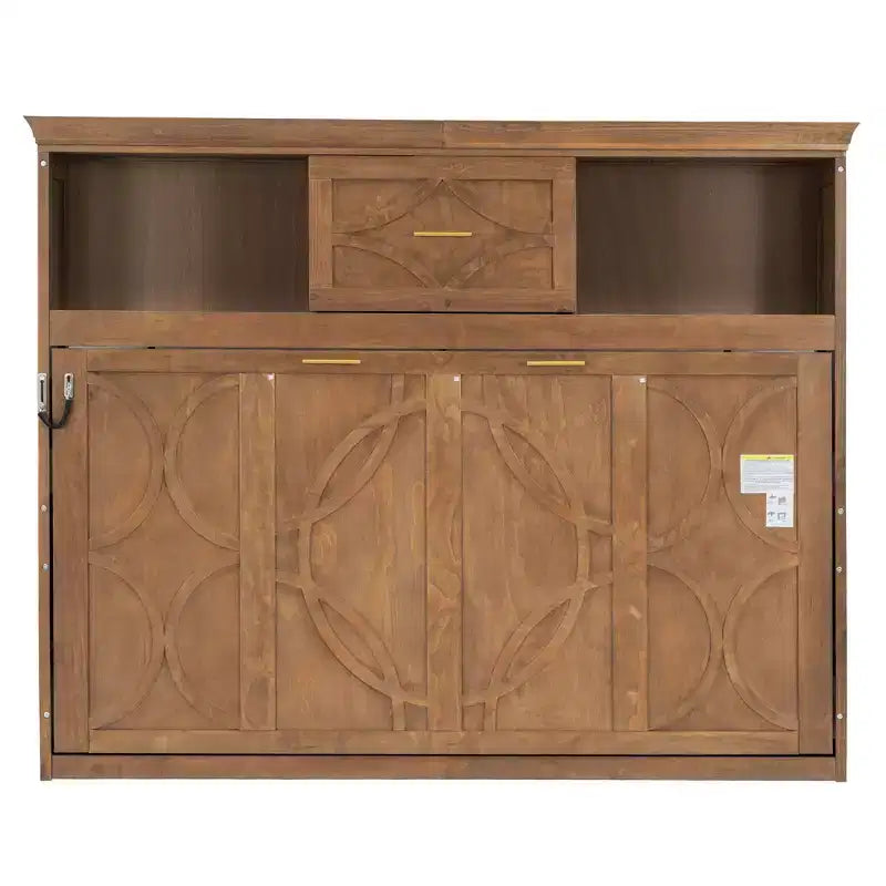 Twin Size Murphy Bed with Storage Shelves, Wooden Twin Cabinet Bed Wall Bed with Charging Station and Drawer, Folding Wall Chest Bed for Guest Room