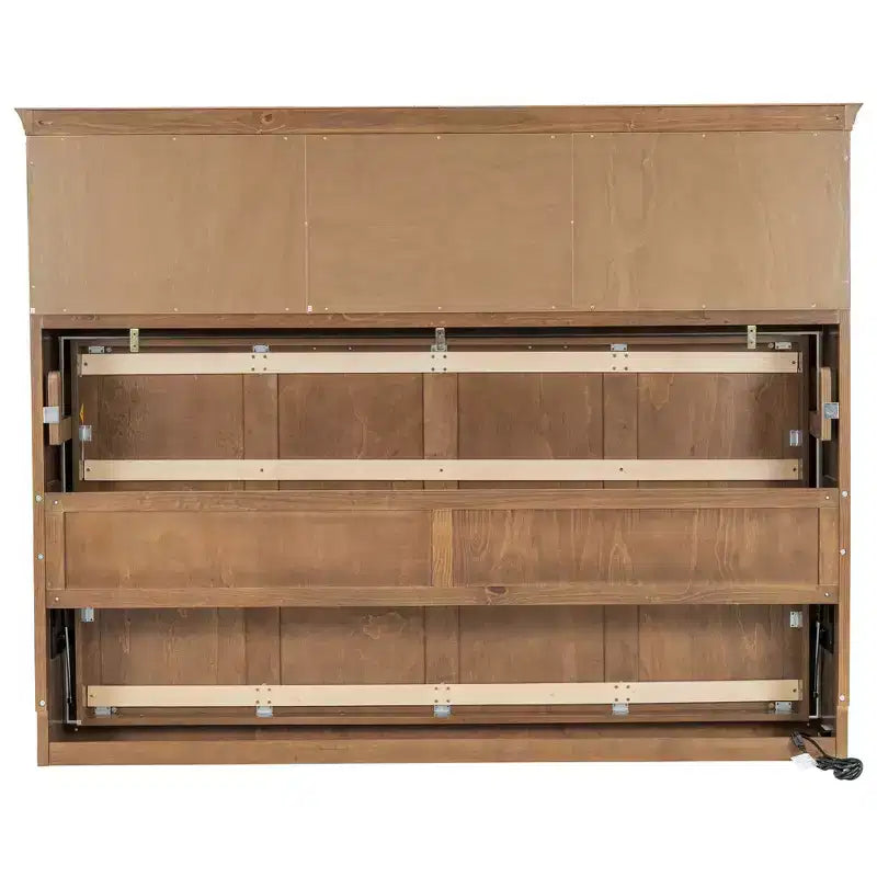 Twin Size Murphy Bed with Storage Shelves, Wooden Twin Cabinet Bed Wall Bed with Charging Station and Drawer, Folding Wall Chest Bed for Guest Room