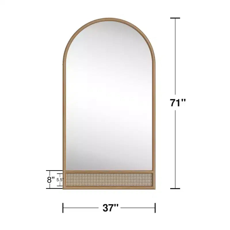 71"x37" Arched Solid Wood Rattan Full-Length Mirror with Thickened Rounded Frame for Bedroom, Entryway & Living Room