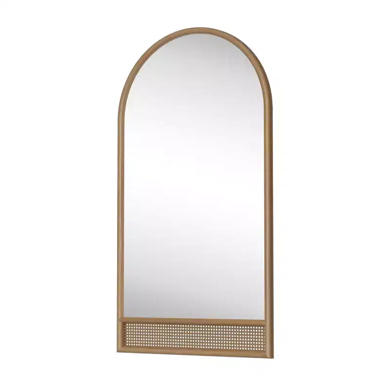 71"x37" Arched Solid Wood Rattan Full-Length Mirror with Thickened Rounded Frame for Bedroom, Entryway & Living Room