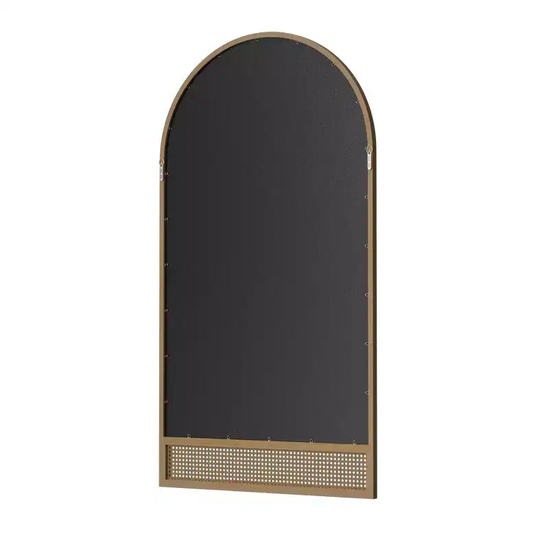 71"x37" Arched Solid Wood Rattan Full-Length Mirror with Thickened Rounded Frame for Bedroom, Entryway & Living Room