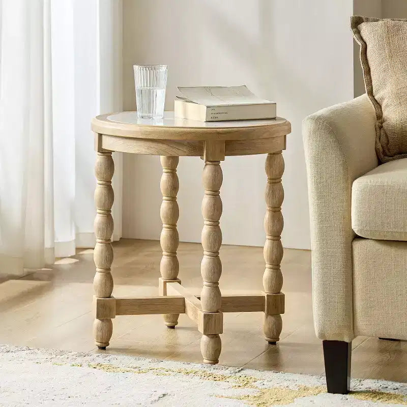 Robbie Farmhouse Style End Table with Marble Pattern Top