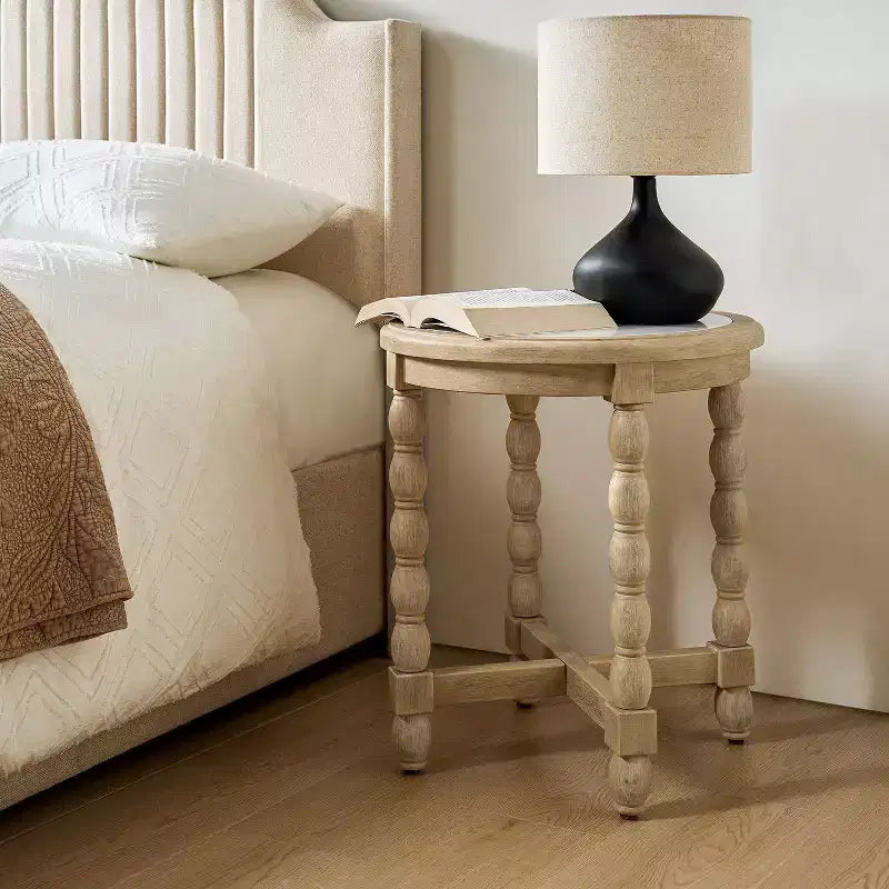 Robbie Farmhouse Style End Table with Marble Pattern Top