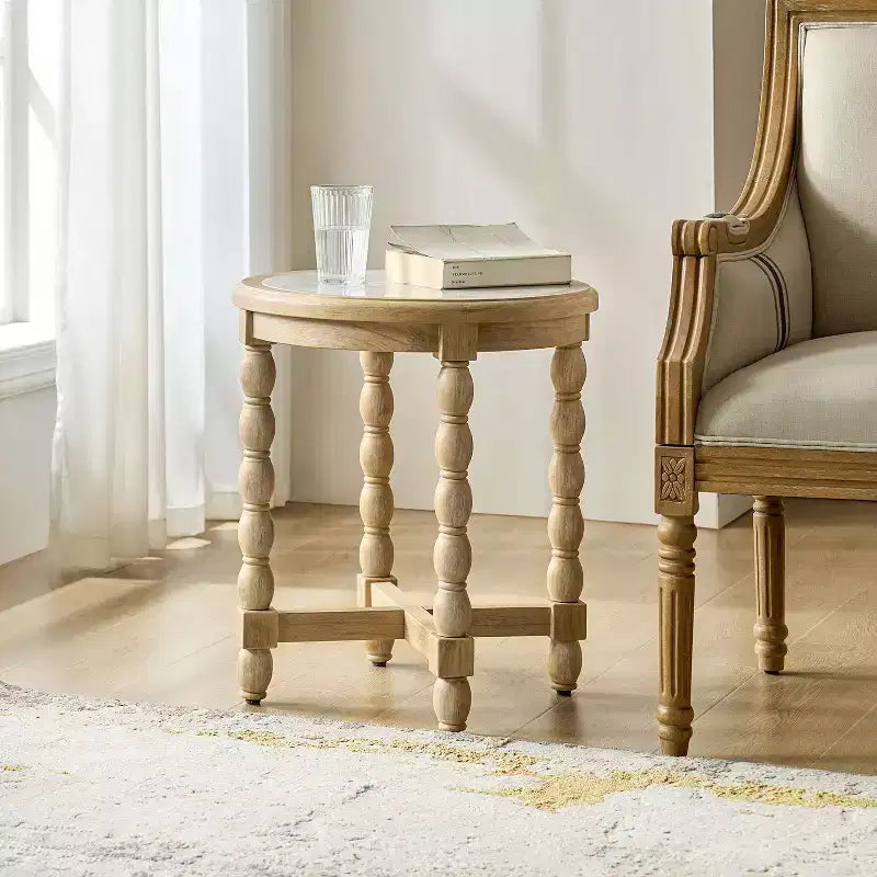 Robbie Farmhouse Style End Table with Marble Pattern Top