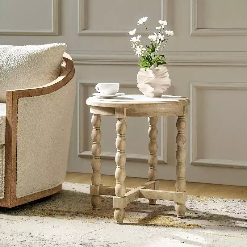 Robbie Farmhouse Style End Table with Marble Pattern Top