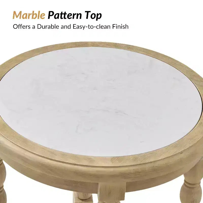 Robbie Farmhouse Style End Table with Marble Pattern Top