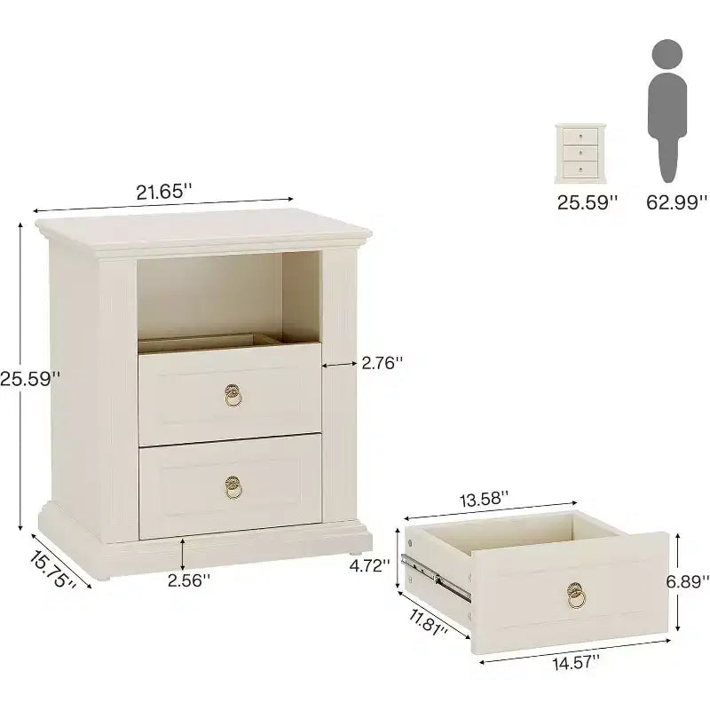 3-Drawer Nightstand, Modern Bedside Table with Storage Drawers, Wood Side End Table for Bedroom, Beige