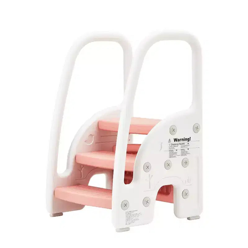 Toddler Step Stool for Independence - 3-Step Learning Stool with Handles & Non-Slip Pads for Sink, Toilet & Kitchen, Easy-Clean Plastic (Pink)