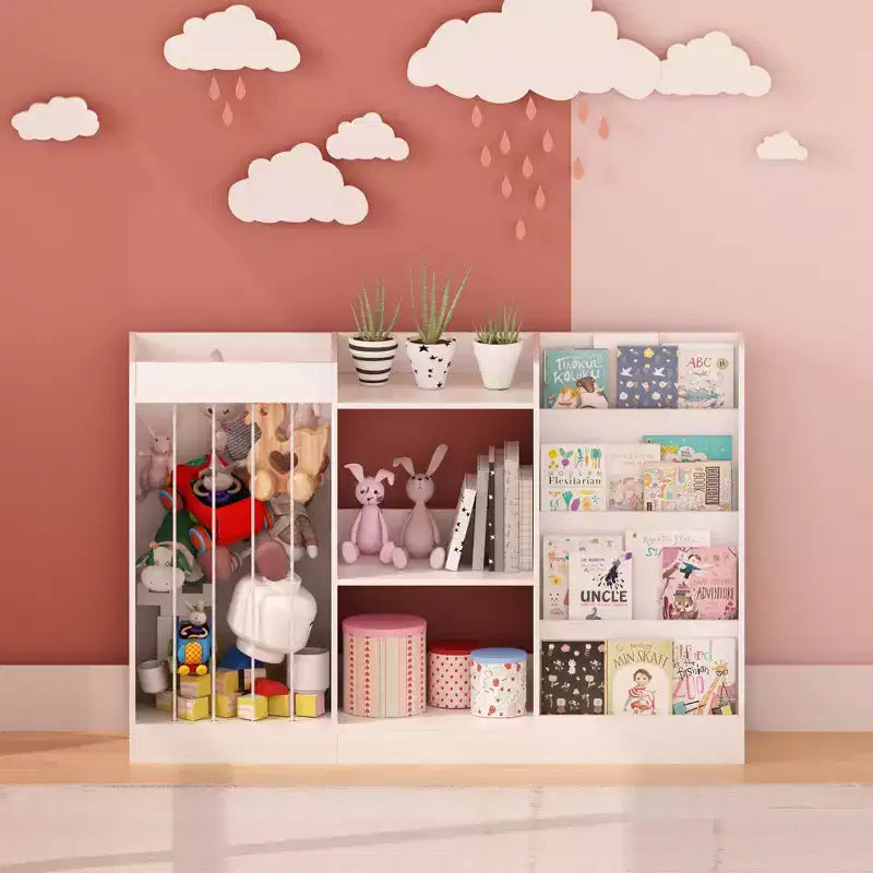 Kids Bookshelf and Toy Storage Organizer, Front-Facing 4-Tier Book Display with 3-Tier Toy Shelf and Stuffed Animal Storage, White