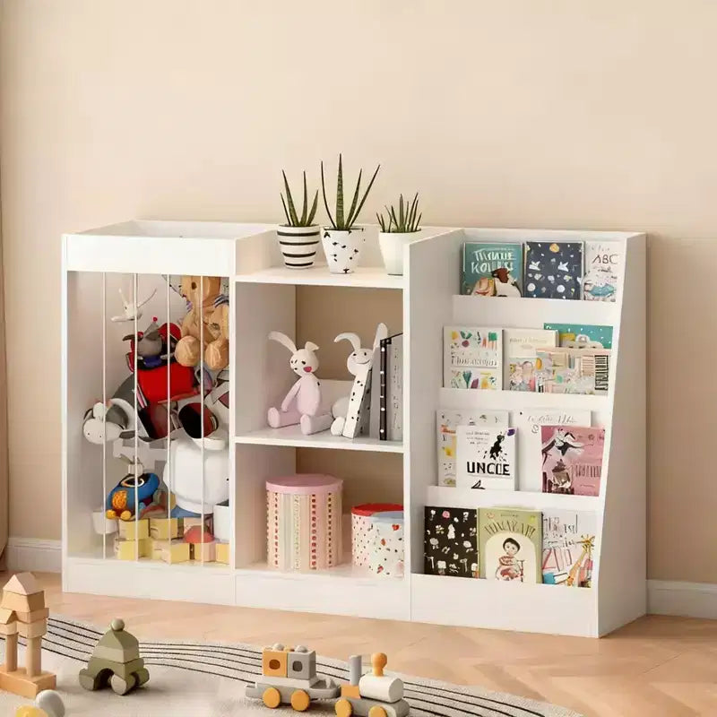 Kids Bookshelf and Toy Storage Organizer, Front-Facing 4-Tier Book Display with 3-Tier Toy Shelf and Stuffed Animal Storage, White