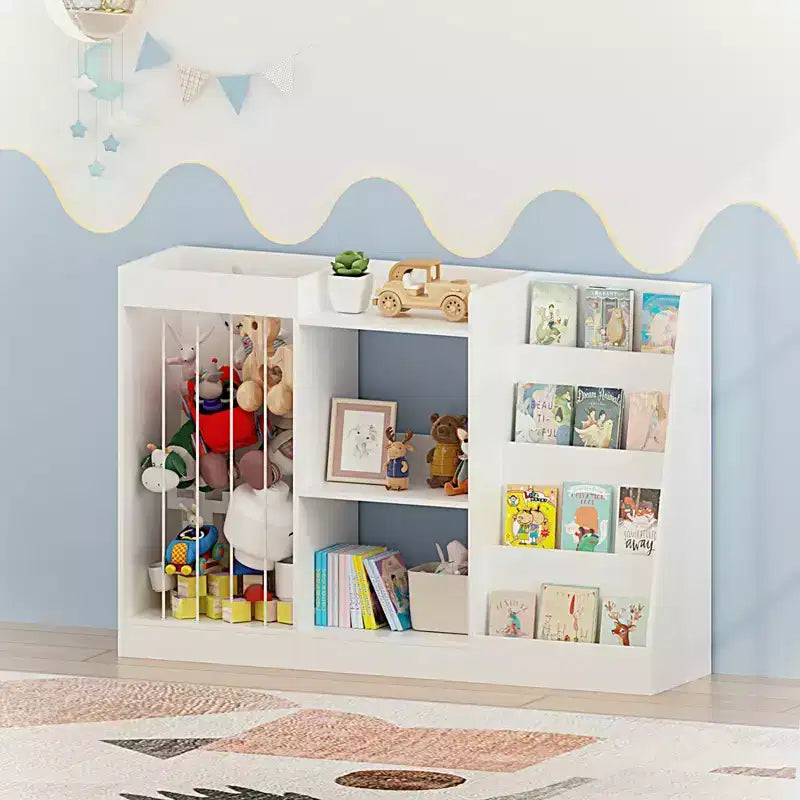 Kids Bookshelf and Toy Storage Organizer, Front-Facing 4-Tier Book Display with 3-Tier Toy Shelf and Stuffed Animal Storage, White