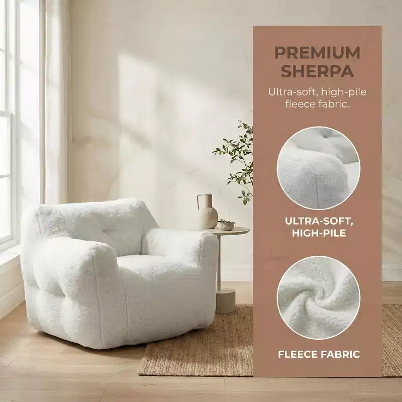 Bean Bag Chair for Adults, Comfy Bean Bag Sofa Chair with Armrests, High-Density Foam Filled Lazy Chair for Living Room, Bedroom & Reading