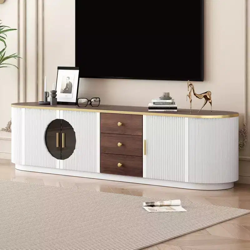 70.8" Modern Minimalist TV Stand, Fits TVs up to 80", 3 Drawers & 1 Shelf, Metal Handles, White
