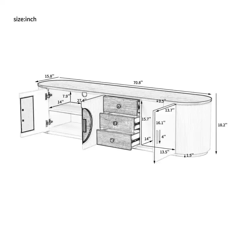 70.8" Modern Minimalist TV Stand, Fits TVs up to 80", 3 Drawers & 1 Shelf, Metal Handles, White
