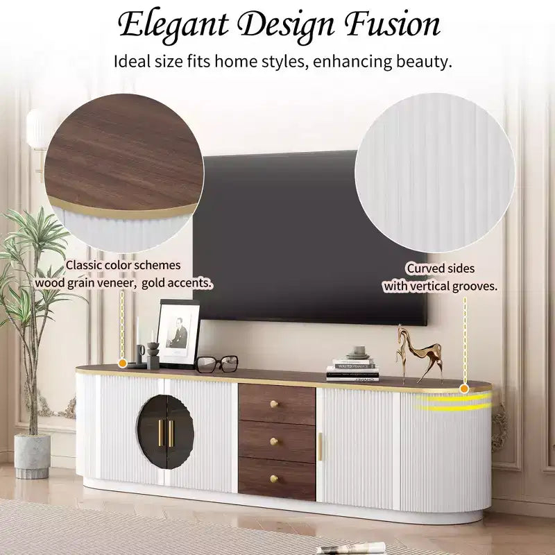 70.8" Modern Minimalist TV Stand, Fits TVs up to 80", 3 Drawers & 1 Shelf, Metal Handles, White