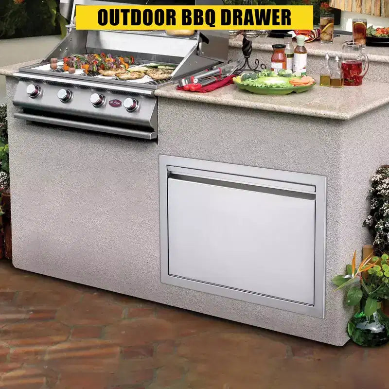 Heavy-Duty Double BBQ Access Door, 304 Brushed Stainless Steel for Outdoor Kitchen Island and Grill Cabinet