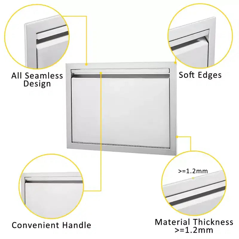 Heavy-Duty Double BBQ Access Door, 304 Brushed Stainless Steel for Outdoor Kitchen Island and Grill Cabinet