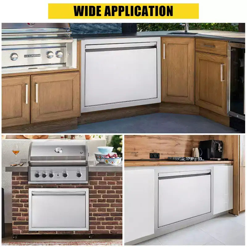 Heavy-Duty Double BBQ Access Door, 304 Brushed Stainless Steel for Outdoor Kitchen Island and Grill Cabinet