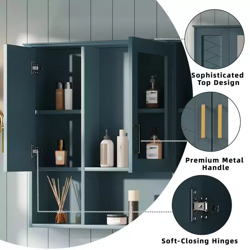 35" Wall Mounted Medicine Cabinet with High-Definition Mirror, 8 Shelves and 3 Doors