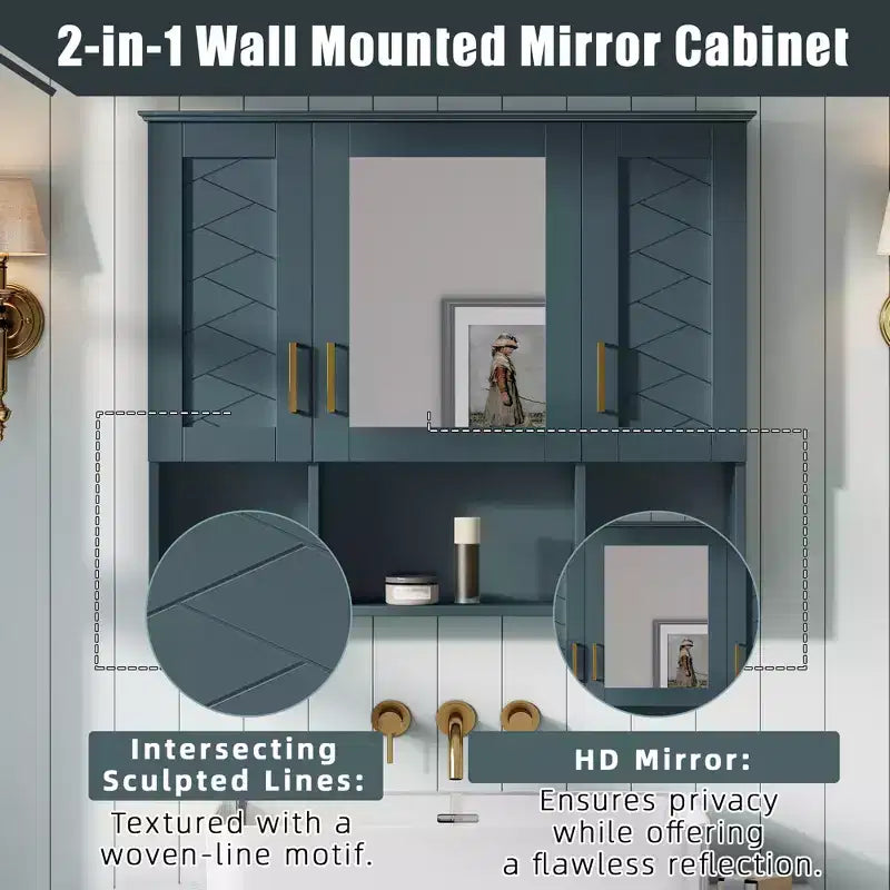 35" Wall Mounted Medicine Cabinet with High-Definition Mirror, 8 Shelves and 3 Doors