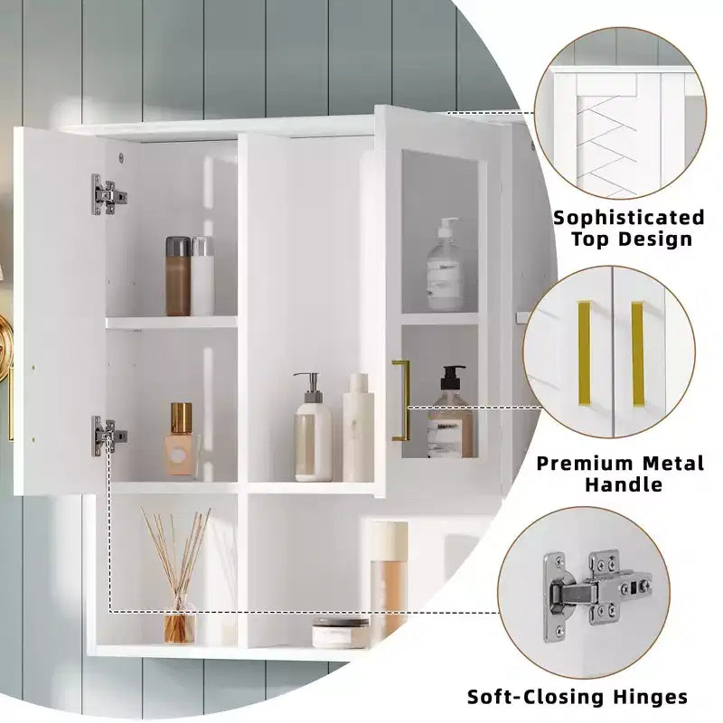 35" Wall Mounted Medicine Cabinet with High-Definition Mirror, 8 Shelves and 3 Doors