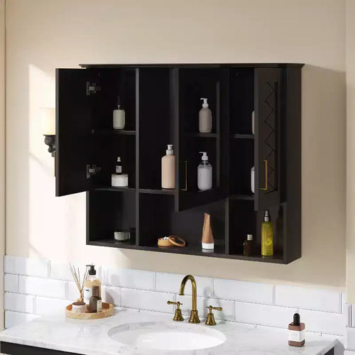 35" Wall Mounted Medicine Cabinet with High-Definition Mirror, 8 Shelves and 3 Doors