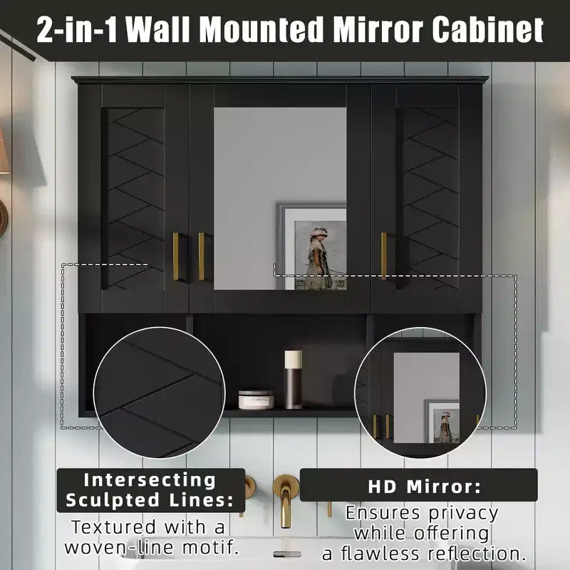 35" Wall Mounted Medicine Cabinet with High-Definition Mirror, 8 Shelves and 3 Doors