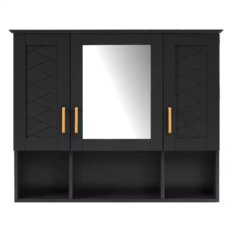 35" Wall Mounted Medicine Cabinet with High-Definition Mirror, 8 Shelves and 3 Doors